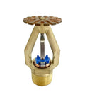 Heavy Duty UL FM Approved Upright Fire Sprinkler With Sleek Glass Bulb Trigger built like a tank, showing solid brass and blue trigger.