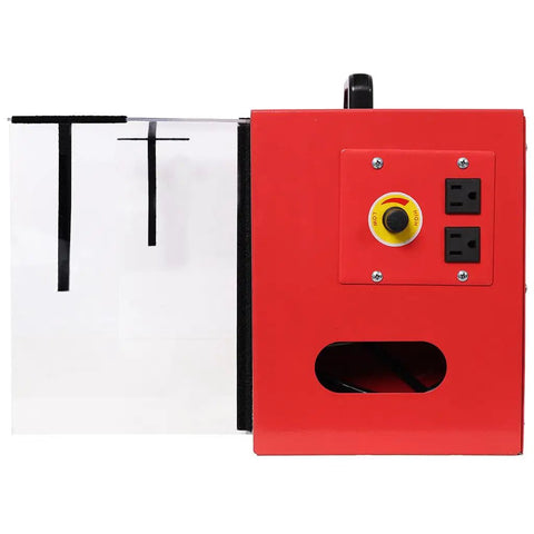 Greron Benchtop Dust Collector With 725 Cfm Powerful Air Filtration System Portable Woodworking Tool featuring red housing and control panel.