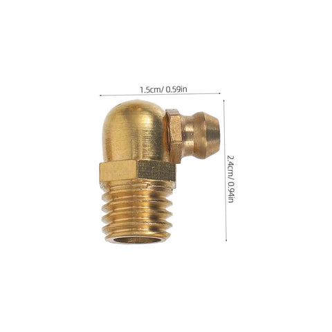 Grease Fittings Kit With Straight And Angled Nozzles For Automotive And Industrial Use Includes Storage Box For Easy Organization Assorted Nipples And Fittings For Repairs And Maintenance - brass 90-degree fitting with measurements