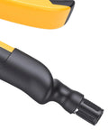 RitoEasysports Electric Badminton Racket Trumpet Plier 2A Cold Hot Press Crimping Machine grip detail with yellow and black design.