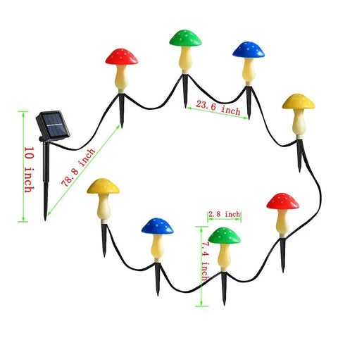 Upgraded Dope Solar Mushroom Lights For Outdoors And Garden Decor With Eight Modes Waterproof; colorful LED mushrooms with dimensions