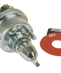 Moroso battery disconnect switch with red ON/OFF ring and metal body; automotive part