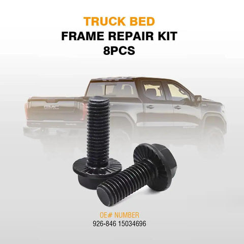 Upgrade Your Rig With These Badass Truck Bed Mounting Bolts M12 X 55MM Zinc Plated Steel For Chevy Silverado GMC Sierra Colorado Canyon Models 1999 To 2019 Eight Piece Heavy Duty Kit with two black truck bed bolts.