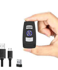 Compact 2D And 1D Grab And Go Portable Handheld Barcode Scanner With Bluetooth 2.4G And USB Wired 3 In 1 Design for Windows Mac Android iOS shown with USB cables.