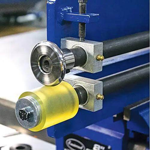 9 Pc Bead Roller Die Set For Metal Fabrication With 1 Polyurethane Wheel installed on machine