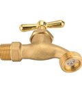 Heavy Duty Solid Brass Outdoor Garden Hose Faucet Featuring Half Inch Male Npt To Three Quarter Inch Mht Connection Smooth Multi Turn Shut Off Valve, detailed view of faucet with valve.