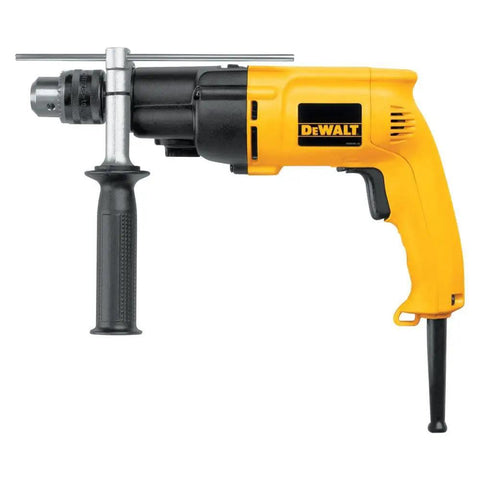 Power Through Concrete And Wood With A 1/2 Inch Hammer Drill, 7.8 Amp Heavy Duty, Dual Range Gear, ergonomic yellow handle.
