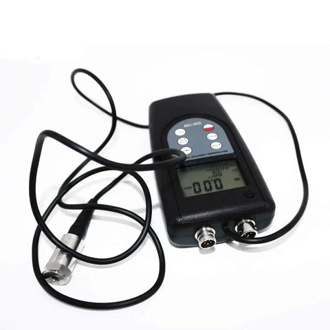 Three Channel Vibrometer Gauge Analyzer With Three Piezoelectric Transducers For Vibration Testing, handheld black unit