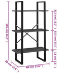 Three Tier Industrial Grey Storage Shelf Engineered Wood Freestanding Bookcase For Living Room And Basement, 105x60x30cm dimensions