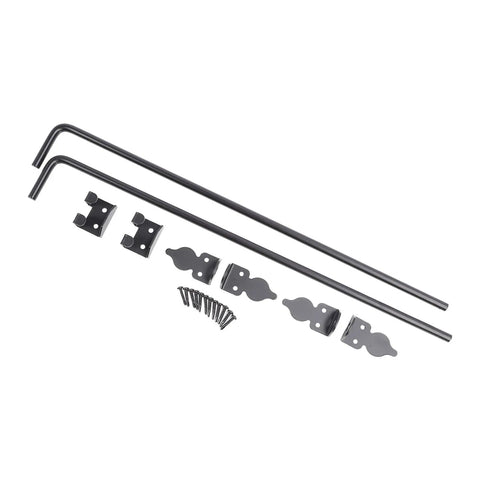 Beefy Heavy Duty 24 Inch Gate Drop Rod For Wood And Metal Fences Black Powder Coated Ground Latch With Mounting Screws, rods and brackets