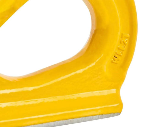 Close-up of yellow 4 Pack Weld On Anchor Hooks 2 Ton G80 For Wrecker Crane Tractor Rigging And Lifting 4400 Lbs Working Load Limit