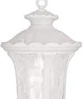 Oxford Style Three Light Outdoor Hanging Light in white finish, traditional cast aluminum porch fixture, weather resistant.