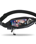 Slim Running Belt For Women And Men, No Bounce Fanny Pack Phone Holder with phone, keys, and earphones in pocket
