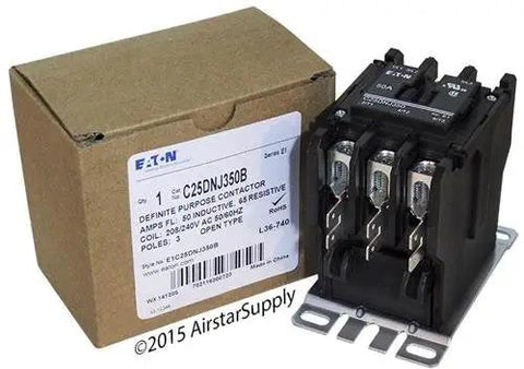 50 Amp 3 Pole Definite Purpose Contactor With 208-240V AC Coil, Base Mounted, Double Quick Connect Terminals On Line And Load
