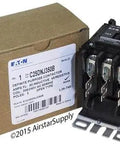 50 Amp 3 Pole Definite Purpose Contactor With 208-240V AC Coil, base mounted, shown with packaging, double quick connect terminals.