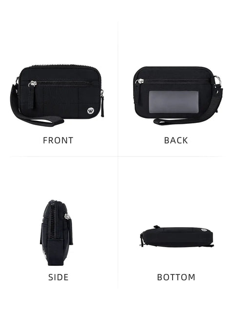 Women's Wristlet Wallet With RFID Blocking Quilted Nylon Phone Clutch And Zip Around Card Holder Purse Lightweight Yet Spacious, front, back, side views.
