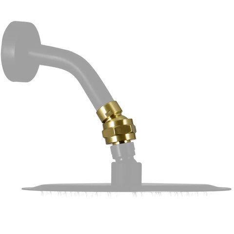 Brushed Gold Solid Brass Shower Head Swivel Ball Adapter With Adjustable Shower Arm Extension, Heavy Duty Brass Shower Connector Ball Joint For No Fuss Leak Free Bathroom Upgrades connected to shower arm and head