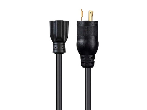 Heavy Duty Locking Power Cord L5-20P Plug To NEMA 5-15/20R Receptacle 20 Amp 125 Volt 12 AWG 2 Foot Black Built Tough For Power Tools Generators RVs Home Workshop Use locking plug ends