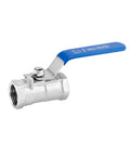 1/2 Inch NPT Stainless Steel Ball Valve with blue handle, female to female connection, 304 stainless, standard port, low torque