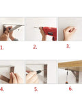 Installing Heavy Duty White Folding Shelf Brackets for Sturdy Metal Floating Wall Units with complete mounting hardware.
