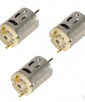 Three Pack R380 DC Motors In Stainless Steel With 24000 RPM High Speed For 6V To 24V Power Built Tough For DIY Toys Hair Dryers Mini Fans And Small Appliances, showing front view