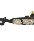Ladies Sunflower Spurs With Flower Overlay In Brown Iron, Durable Western Riding Spurs For Women And Youth, side view