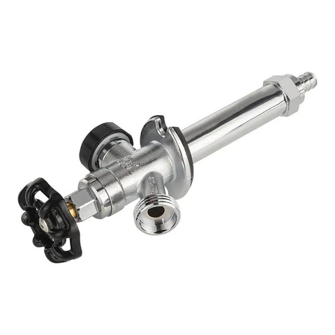One Piece Frost Free Outdoor Sillcock Featuring Anti Siphon Pex Crimp Connection And 3/4 Inch Hose Bibb, chrome plated body and handwheel.