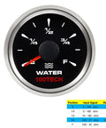 Water Level Gauge For Boats RVs And Trucks Easy Install Tank Sensor With Calibrate Button Compatible With 0-190 Ohm To 10-180 Ohm Ranges Marine And Vehicle Use Black showing dial and resistance chart.