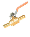Brass 1/2-inch barbed shut-off ball valve with orange lever and hose barb fittings