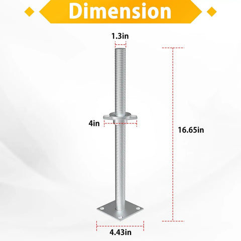Heavy Duty 17 Inch Adjustable Scaffold Leveling Jacks Four Pack Built Like A Tank For Temporary Work Platforms With No Sweat Height Adjustments And Premium Hollow Steel Core Support