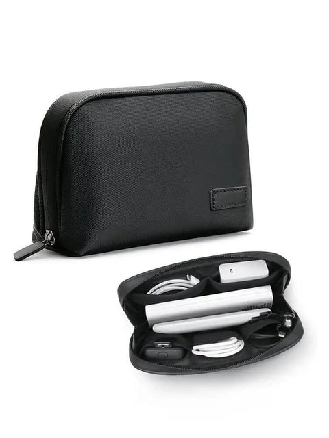 Road Ready Everyday Carry Tech Organizer Bag For Cable Cords And Charger Gear Hard Shell Case in black with organized cables