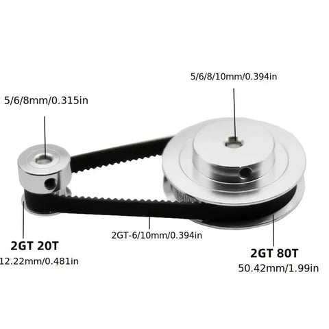 Heavy Duty 2GT Timing Pulley Kit With 20 Teeth For Smooth 3D Printer Prints. Aluminum And Steel Build Fits Bore Ranges From 3mm To 14mm.