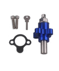 Shop Grade Manual Cam Chain Tensioner With Easy Threaded Adjustment in deep blue with screws and gasket for installation.