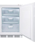 Built Tough Undercounter Freezer, 3.5 Cubic Foot Commercial Storage with three removable baskets and white finish.