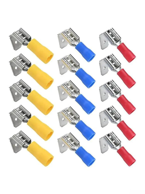 Super Cool Piggyback Spade Connectors For Quick 1 To 2 Wire Splits Easy Heat Shrink Terminals Waterproof Adhesive Line Fit 22 To 10 AWG Perfect For Cars Boats And Bikes No Solder Needed Reliable Electrical Repair Kit, red blue yellow