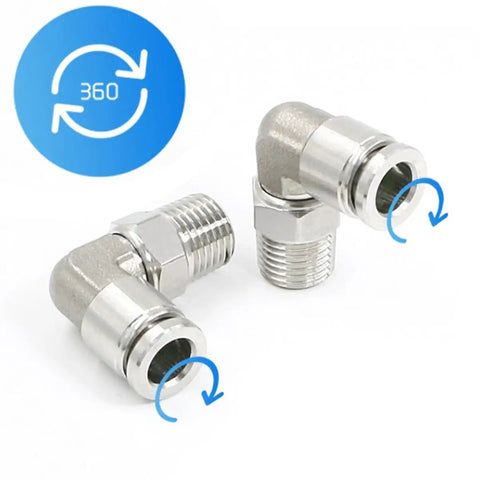 Heavy Duty 304 Stainless Steel 90 Degree Elbow Fittings, 1/4 Inch Tube OD To 1/2 Inch NPT Thread, Push-To-Connect Air Fittings, 2 Pack