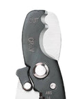 Close-up of the solid manganese steel jaws of the Straight Up Eight Inch Heavy Duty Electric Wire Stripper and Cable Crimper Tool.