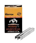 Heavy Duty PowerCrown Staples Half Inch Crown By Seven Sixteenths Inch Legs With Coated Finish box and stacked staples