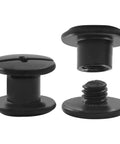 Durable Black Carbon Steel Chicago Screws M5 X 4Mm 50 Piece Heavy Duty Shoulder Bolts for leather crafts shown from multiple angles.