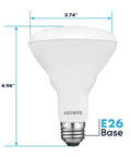 BR30 LED Flood Light Bulbs 65W Equivalent, 3000K Soft White, Dimmable, 650 Lumens, 8.5W, Energy Star, E26 Base dimensions