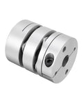 Angled front view of a 10mm x 19mm clamp-tight motor shaft diaphragm coupling, metal two-piece.