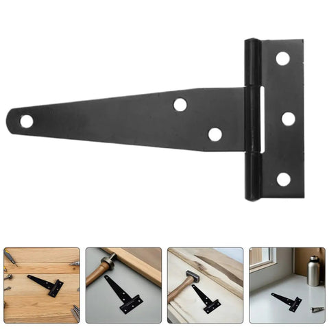 8-Piece Galvanized T-Strap Hinges for Barn Doors, heavy-duty zinc alloy, black finish, close-up view
