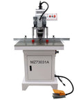 INTSUPERMAI 110V pneumatic hinge drilling machine, front view; white metal body with orange foot pedal