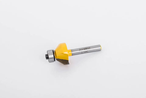 Chamfer Router Bit For Bevel Edge Forming, 45 Degree Cut, Quarter Inch Shank And Cutting Length, Heavy Duty YG6X Alloy, 45 Steel