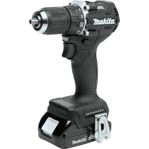 Compact 18V Brushless One Half Inch Cordless Drill Driver Kit For Tight Spaces With Lightweight Ergonomic Grip Under 3 Lbs Sub Compact Design Dual Speed Transmission 0 To 500 And 0 To 1700 RPM Renewed Condition