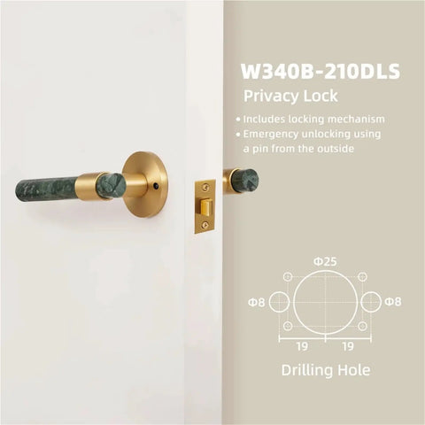 Sleek Door Lock Set With Marble Accent And Brass Finish Luxury Nordic Style Interior Hardware For Bedroom Living Room And Bathroom Doors