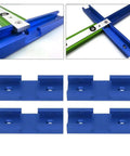 Four Piece T Track Intersection Kit for Woodworking with 80mm aluminum cross-track clamps in blue and green color for stable joints.