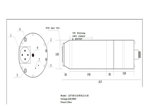 Bt30 CNC Engraving Machine With Pneumatic Spindle And Constant Torque 5.5 kW Mold Auto Electric Spindle, technical diagram.