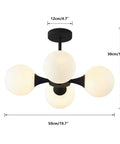 Mid Century Modern Semi Flush Mount Ceiling Light Fixture Farmhouse Black Globe Sputnik Chandelier With Four Milk Glass Globes