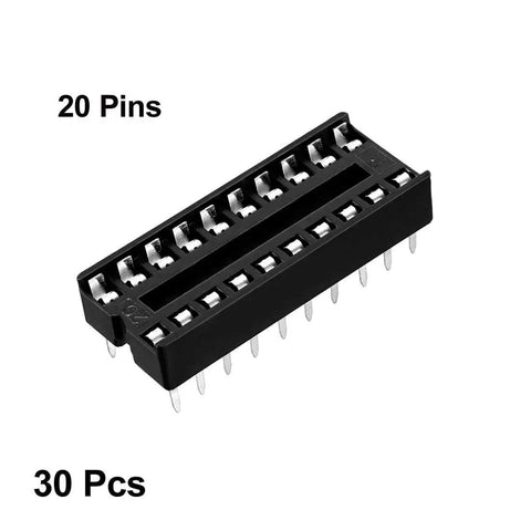 DIP IC Socket Adapter Two Row 20 Pin 2.54mm Pitch Soldering Ready with Double Row Flat Pins 30 Pack, showing socket detail